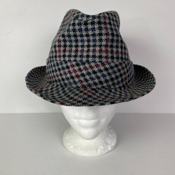 Vintage Biltmore Canada Houndstooth Tweed Fedora Hat Men's Size 7 1/4 Gray - Picture 1 of 12